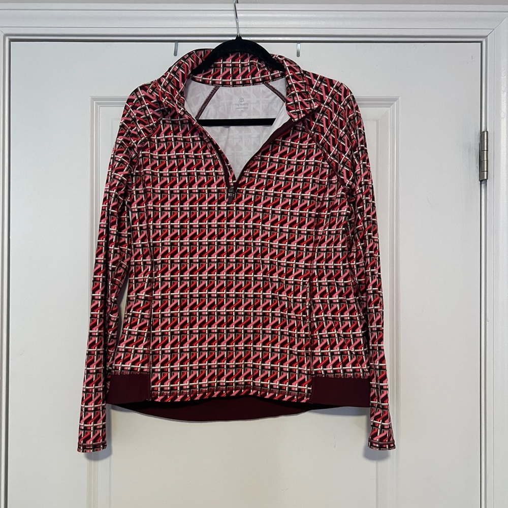 Talbots Red Geometric Long Sleeve Top